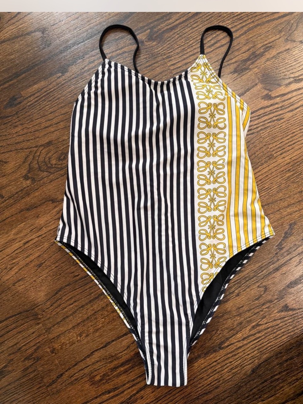 Loewe Black & White Striped One-Piece with Yellow Accent
